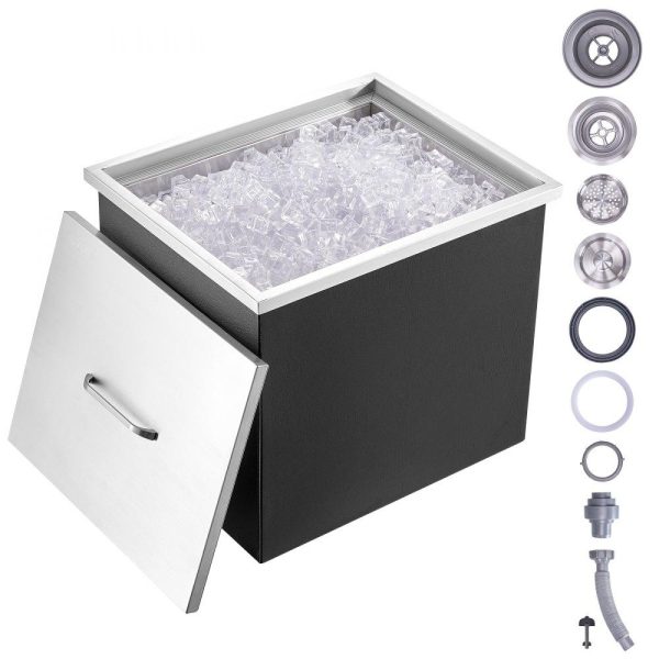 Beverage Equipment | Drop in Ice Chest, 21″L x 17″W x 18″H Stainless Steel Ice Cooler, Commercial Ice Bin with Cover, 40 qt Outdoor Kitchen Ice Bar, Drain-pipe and Drain Plug Included, for Cold Wine Beer Beverage Equipment Beverage Equipment