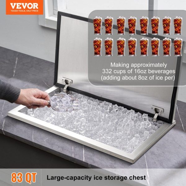 Beverage Equipment | Drop in Ice Chest, 24″L x 20″W x 15″H Stainless Steel Ice Cooler, Commercial Ice Bin with Hinged Cover, 40 qt Outdoor Kitchen Ice Bar, Drain-pipe and Drain Plug Included, for Cold Wine Beer Beverage Equipment Beverage Equipment