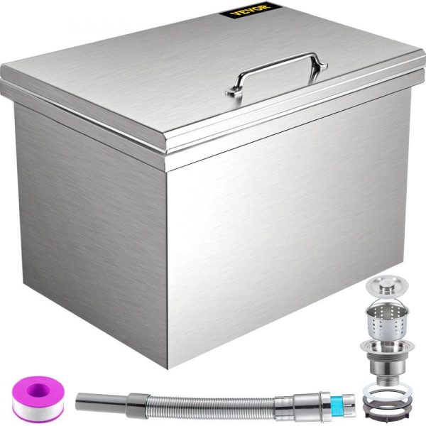 Beverage Equipment | Drop in Ice Chest 28”L x 16”W x 17”H Drop in Cooler Stainless Steel with Hinged Cover Bar Ice Bin 76.3 qt Drain-pipe and Drain Plug Included for Cold Wine Beer Beverage Equipment Beverage Equipment