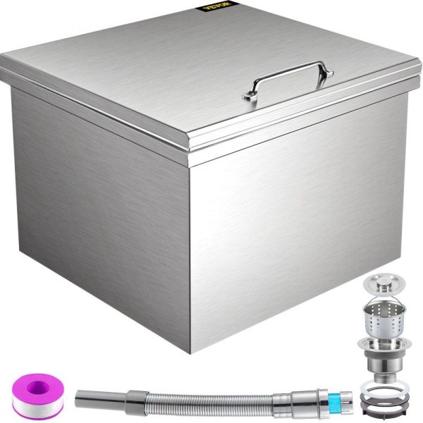 Beverage Equipment | Drop in Ice Chest 28”L x 20”W x 17”H Drop in Cooler Stainless Steel with Hinged Cover Bar Ice Bin 100 qt Drain-pipe and Drain Plug Included for Cold Wine Beer Beverage Equipment Beverage Equipment