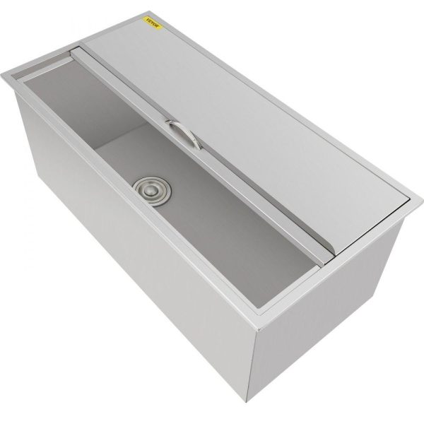 Beverage Equipment | Drop in Ice Chest 36L x 18W x 14H Inch Stainless Steel Ice Cooler with Sliding Cover Drop in Ice Bin Included Drain-pipe and Drain Plug for Cold Wine Beer Beverage Equipment Beverage Equipment