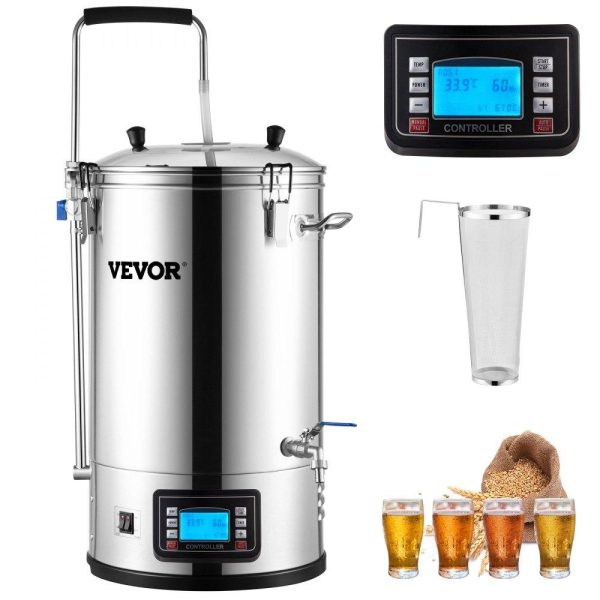 Beverage Equipment | Electric Brewing System, 9.2 Gal/35 L Brewing Pot, All-in-One Home Beer Brewer w/Pump, Mash Boil Device w/Panel, Auto/Manual Mode 100-1800W Power 25-100℃ Temp 1-180 min Timer Recipe Memory Beverage Equipment Beverage Equipment