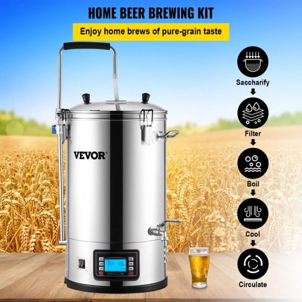 Beverage Equipment | Electric Brewing System, 9.2 Gal/35 L Brewing Pot, All-in-One Home Beer Brewer w/Pump, Mash Boil Device w/Panel, Auto/Manual Mode 100-1800W Power 25-100℃ Temp 1-180 min Timer Recipe Memory Beverage Equipment Beverage Equipment