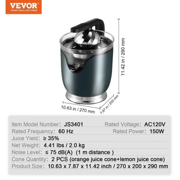 Beverage Equipment | Electric Citrus Juicer, Orange Juice Squeezer with Two Size Juicing Cones, 150W Stainless Steel Orange Juice Maker with Soft Grip Handle, For Oranges, Grapefruits, Lemons and Other Citrus Fruits Beverage Equipment Beverage Equipment