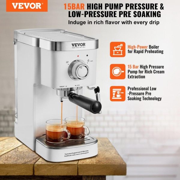 Beverage Equipment | Espresso Coffee Machine, 15Bar Semi-Automatic Espresso Maker with Milk Frother Steam Wand, Professional Cappuccino Latte Machine with High-Power Boiler & Removable Water Tank, NTC Control System Beverage Equipment Beverage Equipment