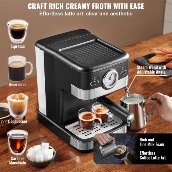 Beverage Equipment | Espresso Machine, 15 Bar Semi-Automatic Espresso Maker with Milk Frother Steam Wand for Latte and Cappuccino, Professional Coffee Maker with Temp Gauge & Removable Water Tank, NTC Control System Beverage Equipment Beverage Equipment