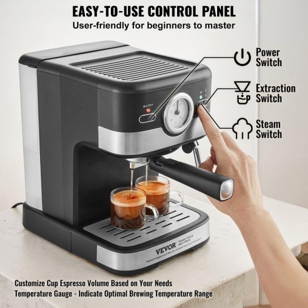 Beverage Equipment | Espresso Machine, 15 Bar Semi-Automatic Espresso Maker with Milk Frother Steam Wand for Latte and Cappuccino, Professional Coffee Maker with Temp Gauge & Removable Water Tank, NTC Control System Beverage Equipment Beverage Equipment