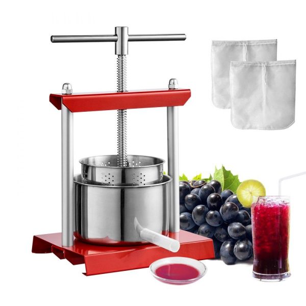 Beverage Equipment | Fruit Wine Press, 0.53 Gallon/2L, 2 Stainless Steel Barrels, Manual Juice Maker, Cider Apple Grape Tincture Vegetables Honey Olive Oil Making Press with T-Handle for Outdoor, Kitchen, and Home Beverage Equipment Beverage Equipment