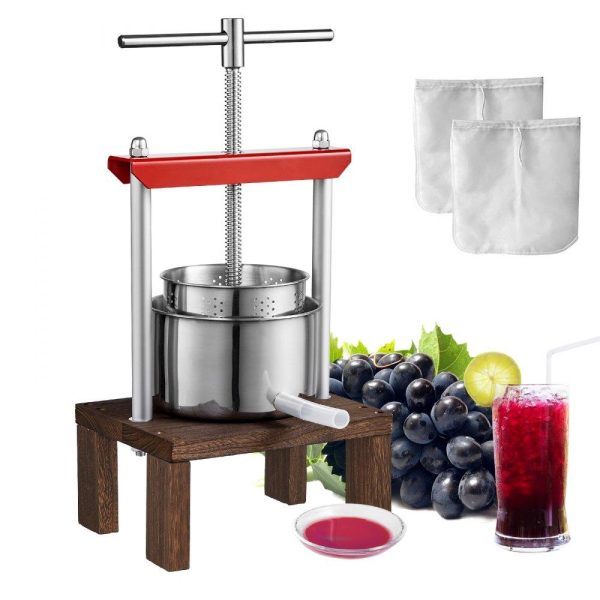 Beverage Equipment | Fruit Wine Press, 0.53 Gallon/2L, 2 Stainless Steel Barrels, Manual Juice Maker, Cider Apple Grape Tincture Vegetables Honey Olive Oil Making Press with T-Handle & Stable Base for Kitchen, Home Beverage Equipment Beverage Equipment