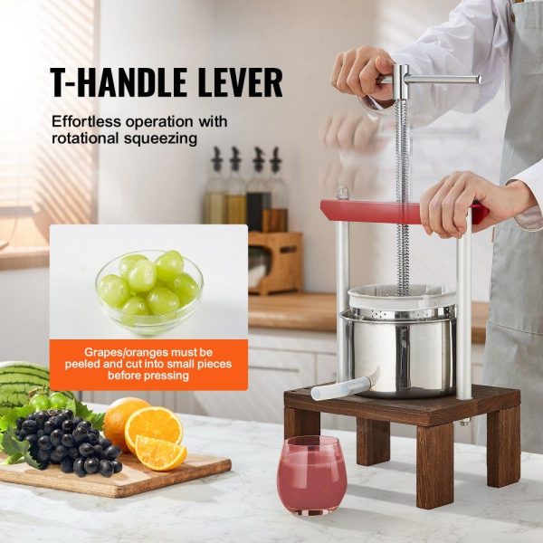 Beverage Equipment | Fruit Wine Press, 0.53 Gallon/2L, 2 Stainless Steel Barrels, Manual Juice Maker, Cider Apple Grape Tincture Vegetables Honey Olive Oil Making Press with T-Handle & Stable Base for Kitchen, Home Beverage Equipment Beverage Equipment