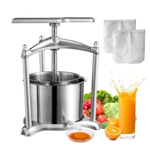 Beverage Equipment | Fruit Wine Press, 1.6 Gallon/6L, 2 Stainless Steel Barrels, Manual Juice Maker, Cider Apple Grape Tincture Vegetables Honey Olive Oil Making Press with T-Handle, Triangular Structure for Kitchen Beverage Equipment Beverage Equipment