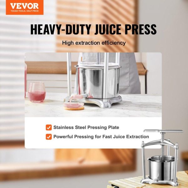 Beverage Equipment | Fruit Wine Press, 1.6 Gallon/6L, 2 Stainless Steel Barrels, Manual Juice Maker, Cider Apple Grape Tincture Vegetables Honey Olive Oil Making Press with T-Handle, Triangular Structure for Kitchen Beverage Equipment Beverage Equipment