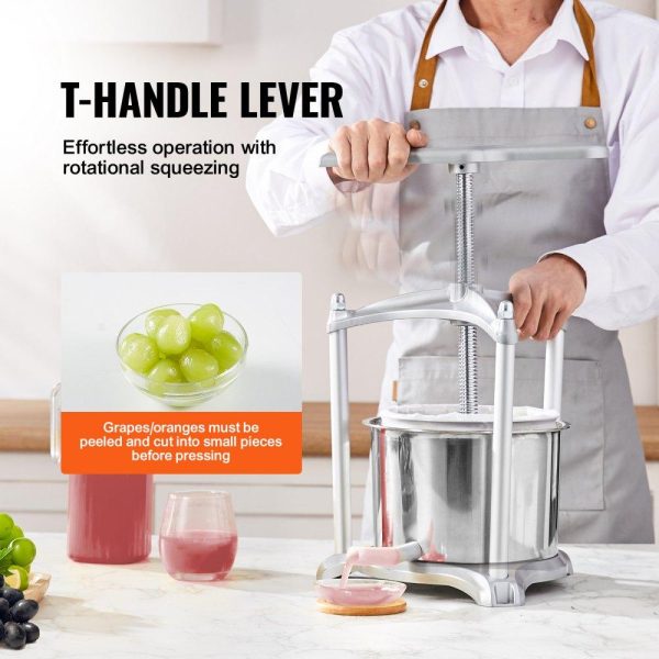 Beverage Equipment | Fruit Wine Press, 1.6 Gallon/6L, 2 Stainless Steel Barrels, Manual Juice Maker, Cider Apple Grape Tincture Vegetables Honey Olive Oil Making Press with T-Handle, Triangular Structure for Kitchen Beverage Equipment Beverage Equipment