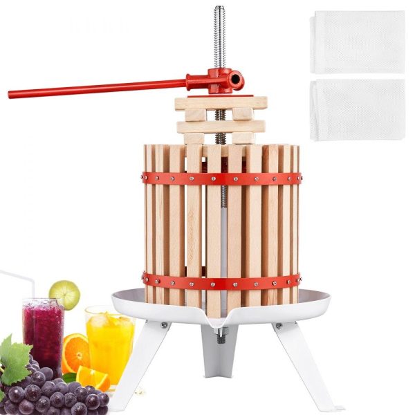 Beverage Equipment | Fruit Wine Press, 1.6 Gallon/6L, Solid Wood Basket with 6 Blocks, Manual Juice Maker, Cider Apple Grape Tincture Vegetables Honey Olive Oil Making Press with Pole Handle Bar for Kitchen and Home Beverage Equipment Beverage Equipment