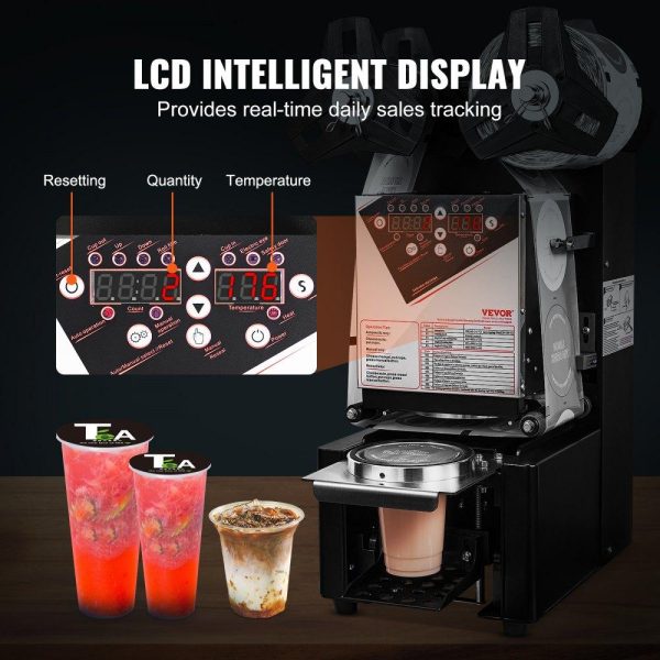 Beverage Equipment | Fully Automatic Cup Sealing Machine, 500-650 Cups/H, Cup Sealer Machine for 190 mm Tall & 90/95 mm Cup, Electric Boba Tea Sealer with Digital Control LCD Panel for Bubble Milk Tea Coffee, Black Beverage Equipment Beverage Equipment