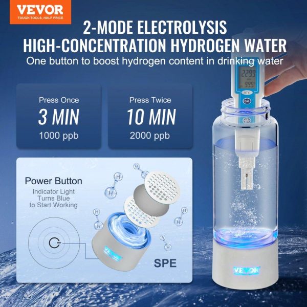 Beverage Equipment | Hydrogen Water Bottle Generator, 380 ml / 13.4 oz Capacity Portable Hydrogen Water Maker, SPE Technology Hydrogen Rich Water Ionizer Machine with Nasal Inhalation Tube and Self-Cleaning Beverage Equipment Beverage Equipment