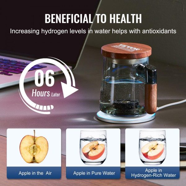 Beverage Equipment | Hydrogen Water Cup, 400 ml / 14.1 oz Hydrogen Generator, SPE Technology Portable Hydrogen Water Ionizer Machine with Wireless Charging Base, Hydrogen Rich Water Bottle Glass Health Cup Beverage Equipment Beverage Equipment