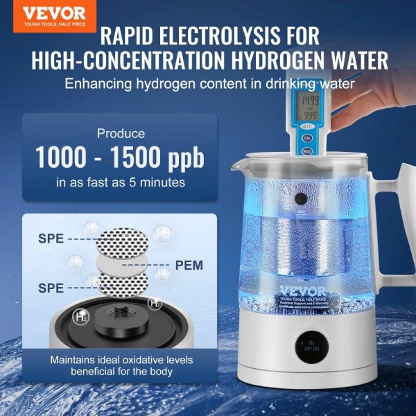 Beverage Equipment | Hydrogen Water Pitcher Generator, 1.5 L / 52.8 oz Large Capacity Hydrogen Generator Water Kettle, SPE and PEM Technology, Hydrogen Rich Water Ionizer Machine for Brewing Coffee or Tea Beverage Equipment Beverage Equipment