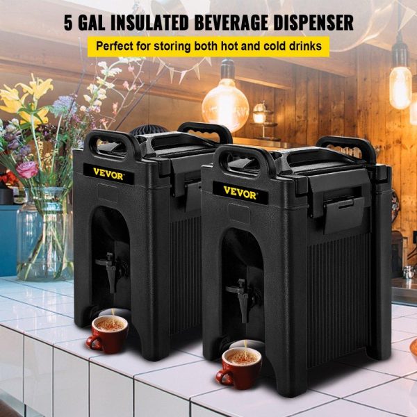 Beverage Equipment | Insulated Beverage Dispenser 2 PCS, 10 Gal, Double-Walled Beverage Server w/ PU Insulation Layer, Hot & Cold Drink Dispenser w/ 2-Stage Faucet Handles Nylon Latches Vent Cap, NSF Approved, Black Beverage Equipment Beverage Equipment