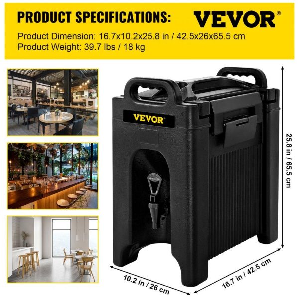 Beverage Equipment | Insulated Beverage Dispenser 2 PCS, 10 Gal, Double-Walled Beverage Server w/ PU Insulation Layer, Hot & Cold Drink Dispenser w/ 2-Stage Faucet Handles Nylon Latches Vent Cap, NSF Approved, Black Beverage Equipment Beverage Equipment