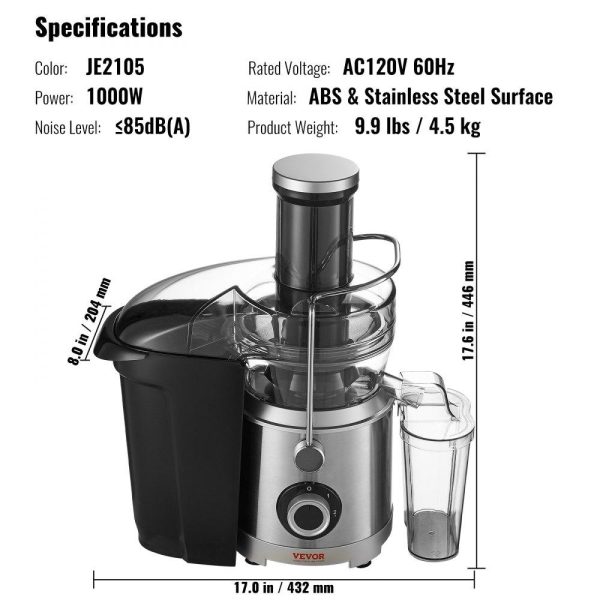 Beverage Equipment | Juicer Machine, 1000W Motor Centrifugal Juice Extractor, Easy Clean Centrifugal Juicers, Big Mouth Large 3″ Feed Chute for Fruits and Vegetables, 2 Speeds Juice Maker, Stainless Steel, BPA Free Beverage Equipment Beverage Equipment