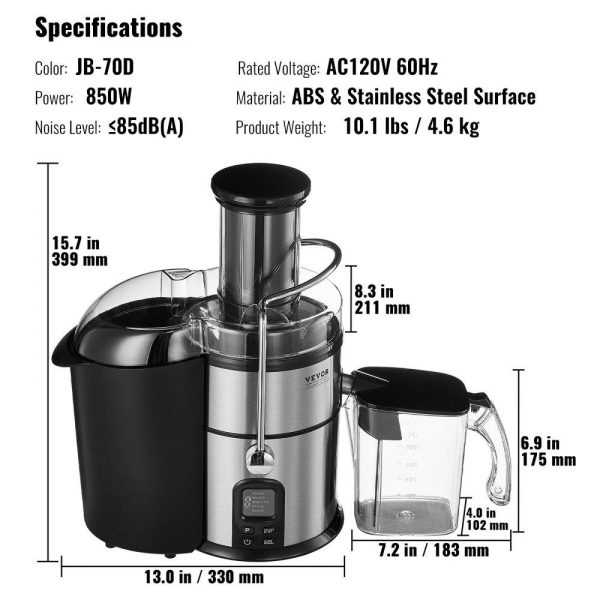 Beverage Equipment | Juicer Machine, 850W Motor Centrifugal Juice Extractor, Easy Clean Centrifugal Juicers, Big Mouth Large 3″ Feed Chute for Fruits and Vegetables, 5 Speeds Juice Maker, Stainless Steel, BPA Free Beverage Equipment Beverage Equipment