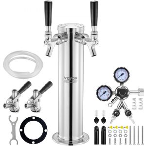 Beverage Equipment | Kegerator Tower Kit, Dual Taps Beer Conversion Kit, Stainless Steel Keg Beer Tower Dispenser with Dual Gauge CGA320 Regulator & D-System Keg Coupler, Self-Closing Spring for Party Bar Home Beverage Equipment Beverage Equipment