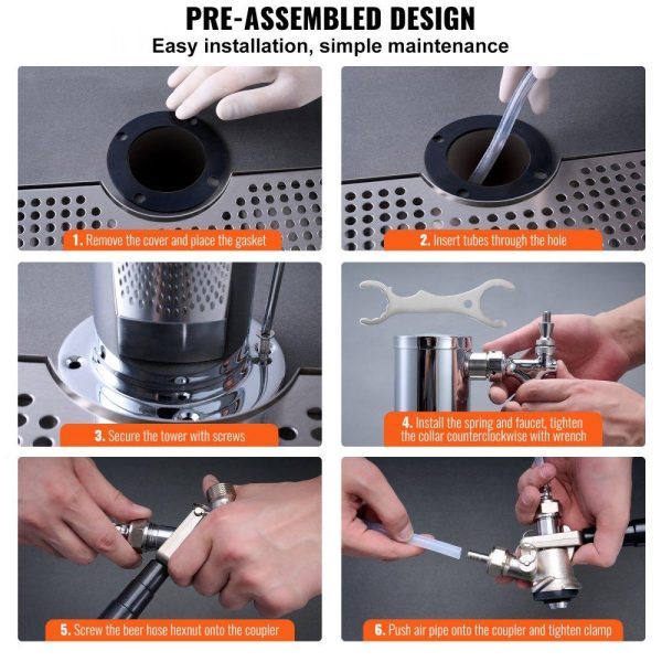 Beverage Equipment | Kegerator Tower Kit, Single Tap Beer Conversion Kit, Stainless Steel Keg Beer Tower Dispenser with Dual Gauge CGA320 Regulator & D-System Keg Coupler, Beer Drip Tray for Party Home Beverage Equipment Beverage Equipment