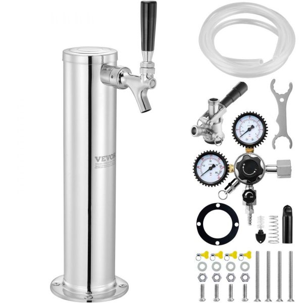 Beverage Equipment | Kegerator Tower Kit, Single Tap Beer Conversion Kit, Stainless Steel Keg Beer Tower Dispenser with Dual Gauge CGA320 Regulator & D-System Keg Coupler, Self-Closing Spring for Party Bar Home Beverage Equipment Beverage Equipment