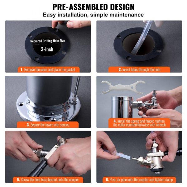 Beverage Equipment | Kegerator Tower Kit, Single Tap Beer Conversion Kit, Stainless Steel Keg Beer Tower Dispenser with Dual Gauge CGA320 Regulator & D-System Keg Coupler, Self-Closing Spring for Party Bar Home Beverage Equipment Beverage Equipment