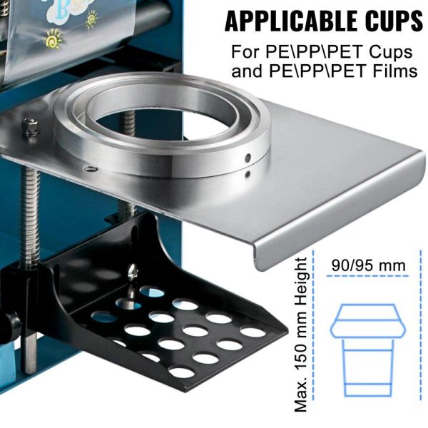 Beverage Equipment | Manual Tea Cup Sealer Machine, 300-500 Cup/h Manual Boba Tea Sealer Machine, Blue Boba Tea Sealing Machine, 90/95mm Cup Diameter Cup Sealing Machine with Heating Technology for Bubble Milk Tea Blue Beverage Equipment Beverage Equipment