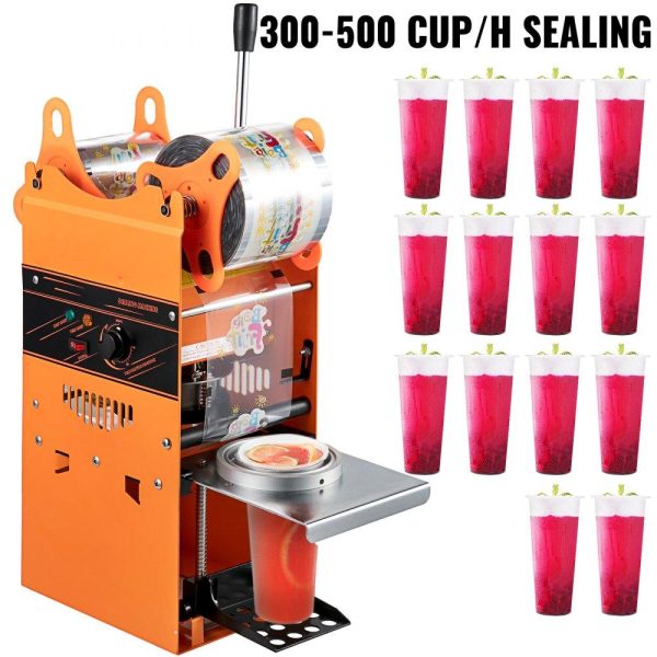 Beverage Equipment | Manual Tea Cup Sealer Machine, 300-500 Cup/h Manual Boba Tea Sealer Machine, Orange, 90/95mm Cup Diameter Cup Sealing Machine with Heating Technology for Bubble Milk Tea Orange Beverage Equipment Beverage Equipment