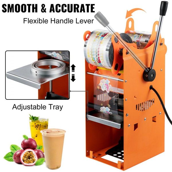 Beverage Equipment | Manual Tea Cup Sealer Machine, 300-500 Cup/h Manual Boba Tea Sealer Machine, Orange, 90/95mm Cup Diameter Cup Sealing Machine with Heating Technology for Bubble Milk Tea Orange Beverage Equipment Beverage Equipment