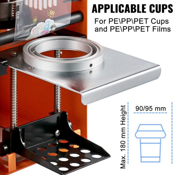 Beverage Equipment | Manual Tea Cup Sealer Machine, 300-500 Cup/h Manual Boba Tea Sealer Machine, Orange, 90/95mm Cup Diameter Cup Sealing Machine with Heating Technology for Bubble Milk Tea Orange Beverage Equipment Beverage Equipment