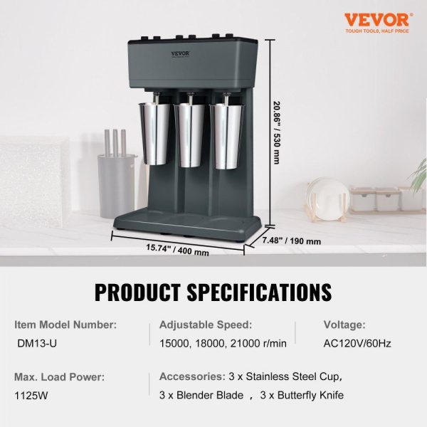 Beverage Equipment | Milkshake Maker, 375W x 3 Electric Milkshake Machine, Triple Heads Drink Mixer Blender Machine, 3-Speed Milkshake Mixer with 3 x 820 ml Stainless Steel Cups, for Commercial and Home Beverage Equipment Beverage Equipment