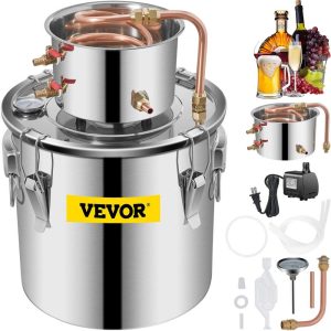 Beverage Equipment | Moonshine Still 5 Gal 21L, Distillery Kit with Circulating Pump, Alcohol Still Copper Tube, Whiskey Distilling Kit w/Build-In Thermometer, Whiskey Making Kit for DIY Alcohol, Stainless Steel Beverage Equipment Beverage Equipment