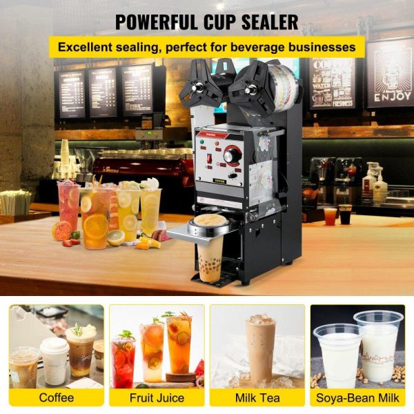 Beverage Equipment | Semi-automatic Cup Sealing Machine, 300-500 Cup/h Tea Cup Sealer Machine, Black Boba Cup Sealer Machine, 90/95mm Cup Diameter Boba Cup Sealing Machine with Control Panel for Bubble Milk Tea Black Beverage Equipment Beverage Equipment