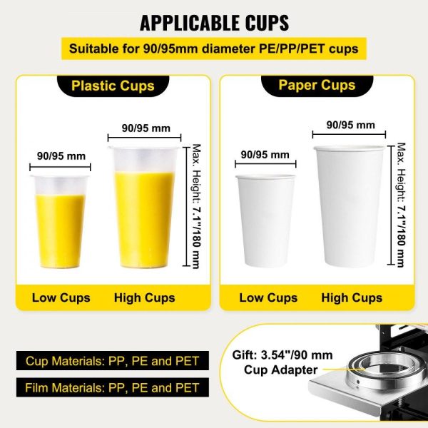 Beverage Equipment | Semi-automatic Cup Sealing Machine, 300-500 Cup/h Tea Cup Sealer Machine, Black Boba Cup Sealer Machine, 90/95mm Cup Diameter Boba Cup Sealing Machine with Control Panel for Bubble Milk Tea Black Beverage Equipment Beverage Equipment