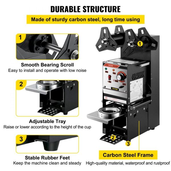 Beverage Equipment | Semi-automatic Cup Sealing Machine, 300-500 Cup/h Tea Cup Sealer Machine, Black Boba Cup Sealer Machine, 90/95mm Cup Diameter Boba Cup Sealing Machine with Control Panel for Bubble Milk Tea Black Beverage Equipment Beverage Equipment