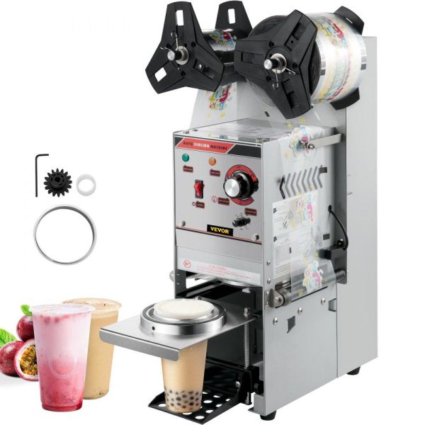 Beverage Equipment | Semi-automatic Cup Sealing Machine, 300-500 Cup/h Tea Cup Sealer Machine, Silver Boba Cup Sealer Machine, 90/95mm Cup Diameter Boba Cup Sealing Machine with Control Panel for Bubble Milk Tea Silver Beverage Equipment Beverage Equipment