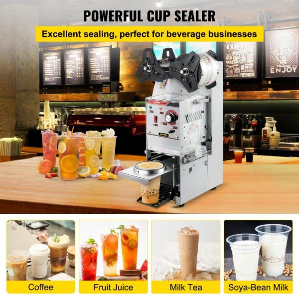 Beverage Equipment | Semi-automatic Cup Sealing Machine, 300-500 Cup/h Tea Cup Sealer Machine, Silver Boba Cup Sealer Machine, 90/95mm Cup Diameter Boba Cup Sealing Machine with Control Panel for Bubble Milk Tea Silver Beverage Equipment Beverage Equipment