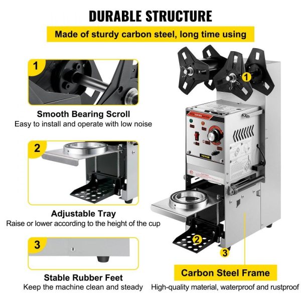 Beverage Equipment | Semi-automatic Cup Sealing Machine, 300-500 Cup/h Tea Cup Sealer Machine, Silver Boba Cup Sealer Machine, 90/95mm Cup Diameter Boba Cup Sealing Machine with Control Panel for Bubble Milk Tea Silver Beverage Equipment Beverage Equipment