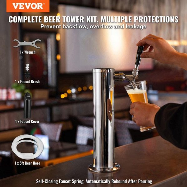 Beverage Equipment | Single Faucet Draft Beer Tower Dispenser, Stainless Steel Keg Beer Tower, Kegerator Tower Kit with Pre-Assembled Tubing and Self-Closing Faucet Shank for Party, Bar, Pub, Restaurant Beverage Equipment Beverage Equipment