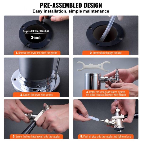 Beverage Equipment | Single Faucet Draft Beer Tower Dispenser, Stainless Steel Keg Beer Tower, Kegerator Tower Kit with Pre-Assembled Tubing and Self-Closing Faucet Shank for Party, Bar, Pub, Restaurant Beverage Equipment Beverage Equipment