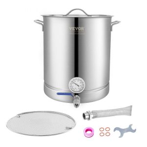 Beverage Equipment | Stainless Steel Kettle, 16 GALLON Brewing Pot, Tri Ply Bottom for Beer, Brew Kettle Pot, Home Brewing Supplies Includes Lid, Handle, Thermometer, Ball Valve Spigot, Filter, Filter Tray Beverage Equipment Beverage Equipment