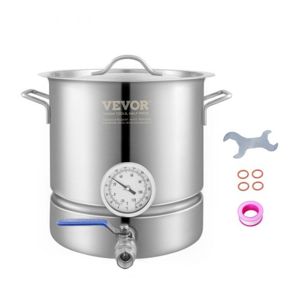 Beverage Equipment | Stainless Steel Kettle, 5 GALLON Brewing Pot, Tri Ply Bottom for Beer, Brew Kettle Pot for Beer Brewing, Home Brewing Supplies Includes Lid, Handle, Thermometer, Ball Valve Spigot Beverage Equipment Beverage Equipment