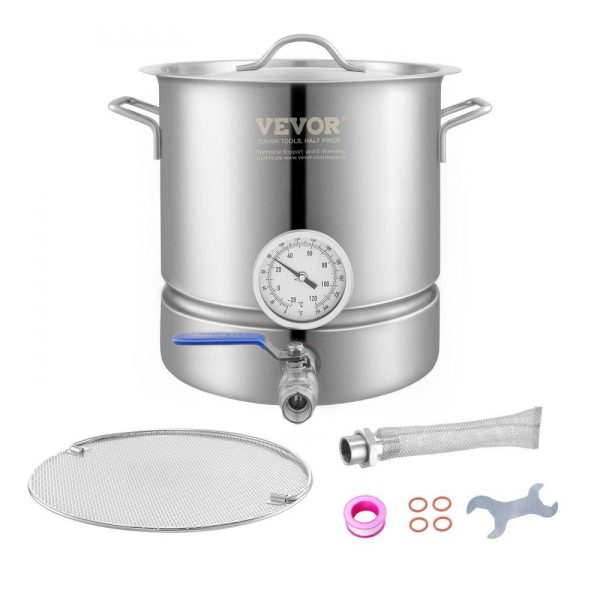 Beverage Equipment | Stainless Steel Kettle, 5 GALLON Brewing Pot, Tri Ply Bottom for Beer, Brew Kettle Pot, Home Brewing Supplies Includes Lid, Handle, Thermometer, Ball Valve Spigot, Filter, Filter Tray Beverage Equipment Beverage Equipment