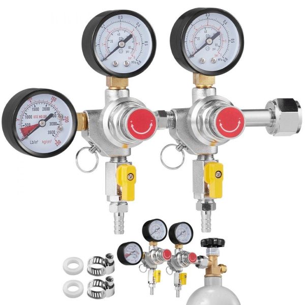 Beverage Equipment | Triple Gauge Regulator, CO2 Regulator Gauge with 0-60PSI, Heavy Duty CO2 Gauge Gas System, Draft Beer Regulator with Check Valve, Adjustable Pressure Regulator for Draft Beer Homebrew, CGA320 Beverage Equipment Beverage Equipment