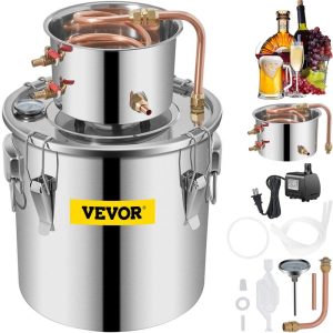 Beverage Equipment | Water Alcohol Distiller, 3 Gal, Distillery Kit w/Circulating Pump, Alcohol Still Copper Tube, Whiskey Distilling Kit w/Build-In Thermometer, Whiskey Making Kit for DIY Alcohol, Stainless Steel Beverage Equipment Beverage Equipment