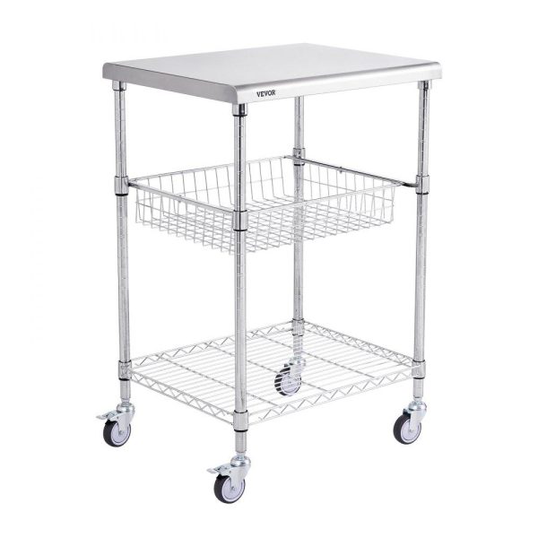 Carts | 3-Tier Utility Cart Rolling Cart on Wheels 24″x20″x36.6″ 470 LBS 6 Hooks Carts Carts